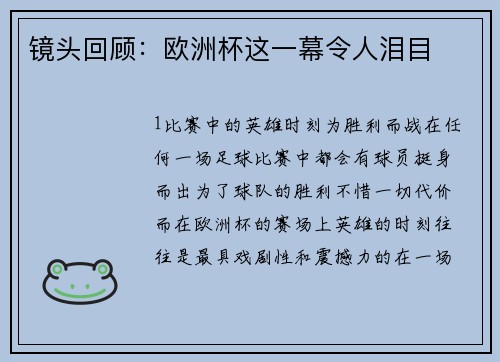 镜头回顾：欧洲杯这一幕令人泪目