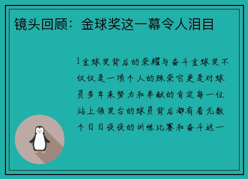 镜头回顾：金球奖这一幕令人泪目